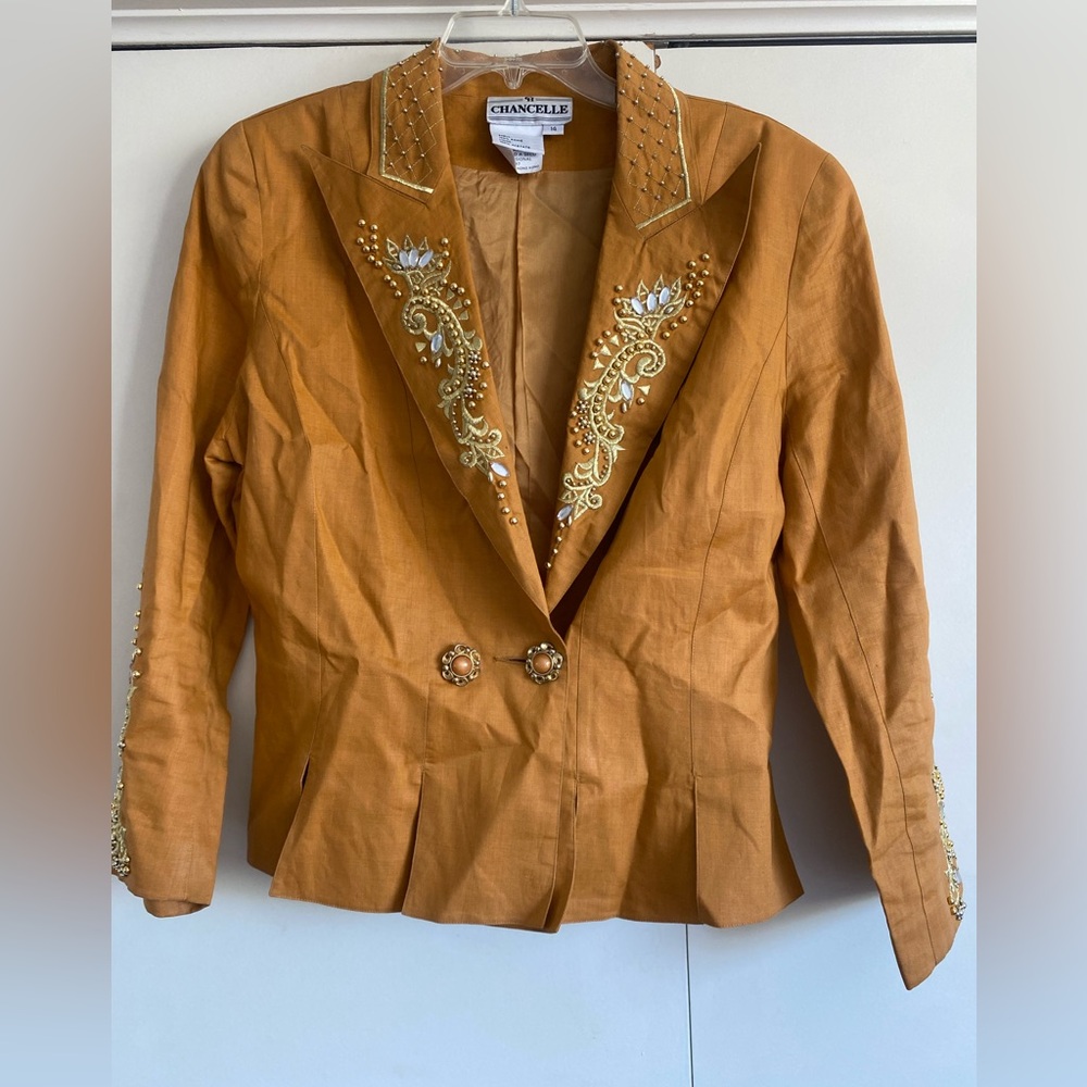 Chancelle Vintage Blazer Embellished Mustard Tailored Blazer 14